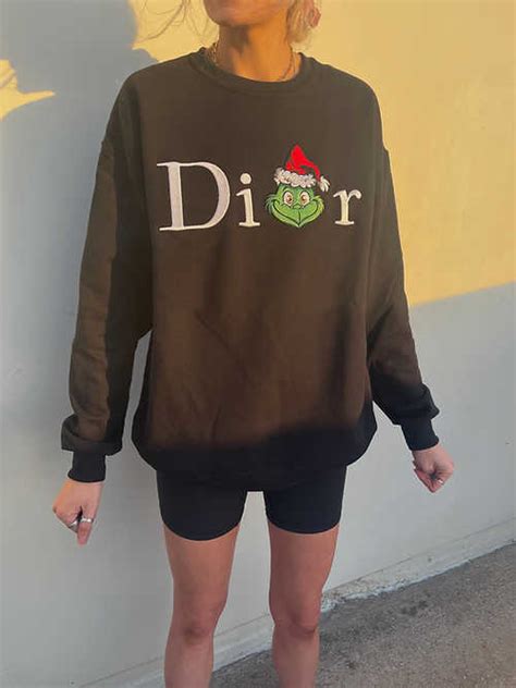 dior grinch crewneck|Dior grey fleece hoodie.